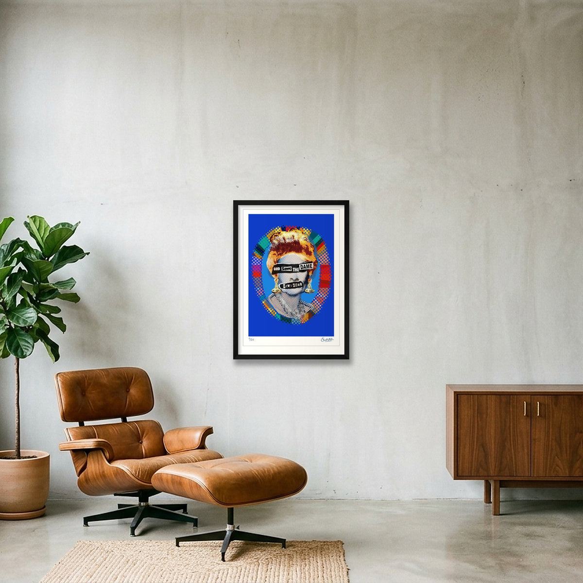 God Save The Dame Blue — 42×59cm, 17×23" Black Frame