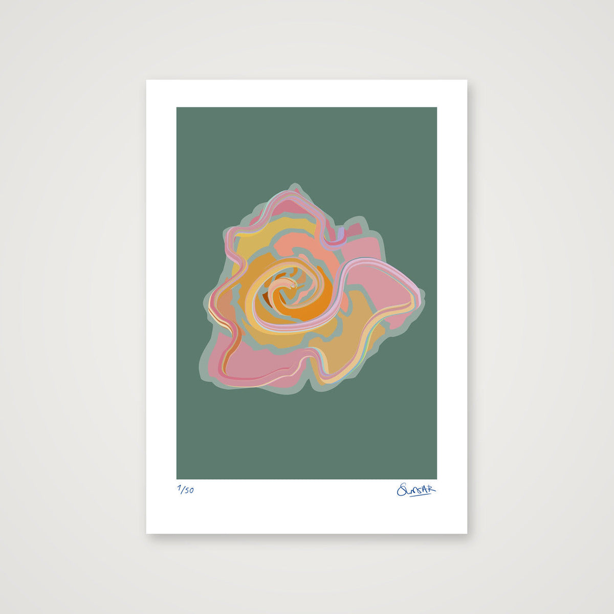 Tubular Rose GREEN — A3 (30×42cm, 12×17") Print only