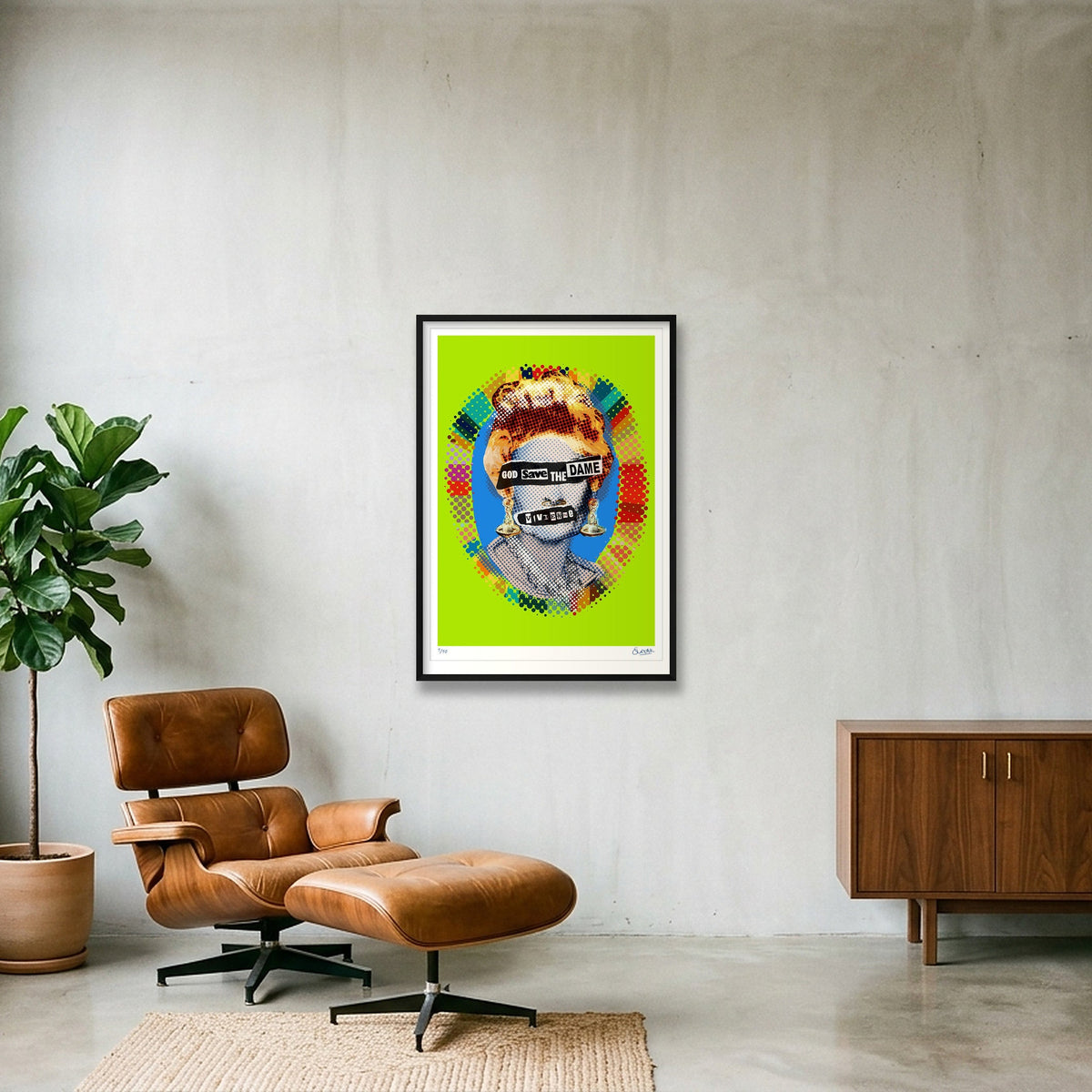 God Save The Dame Acid Lime — 70×100cm, 28×39" Black Frame