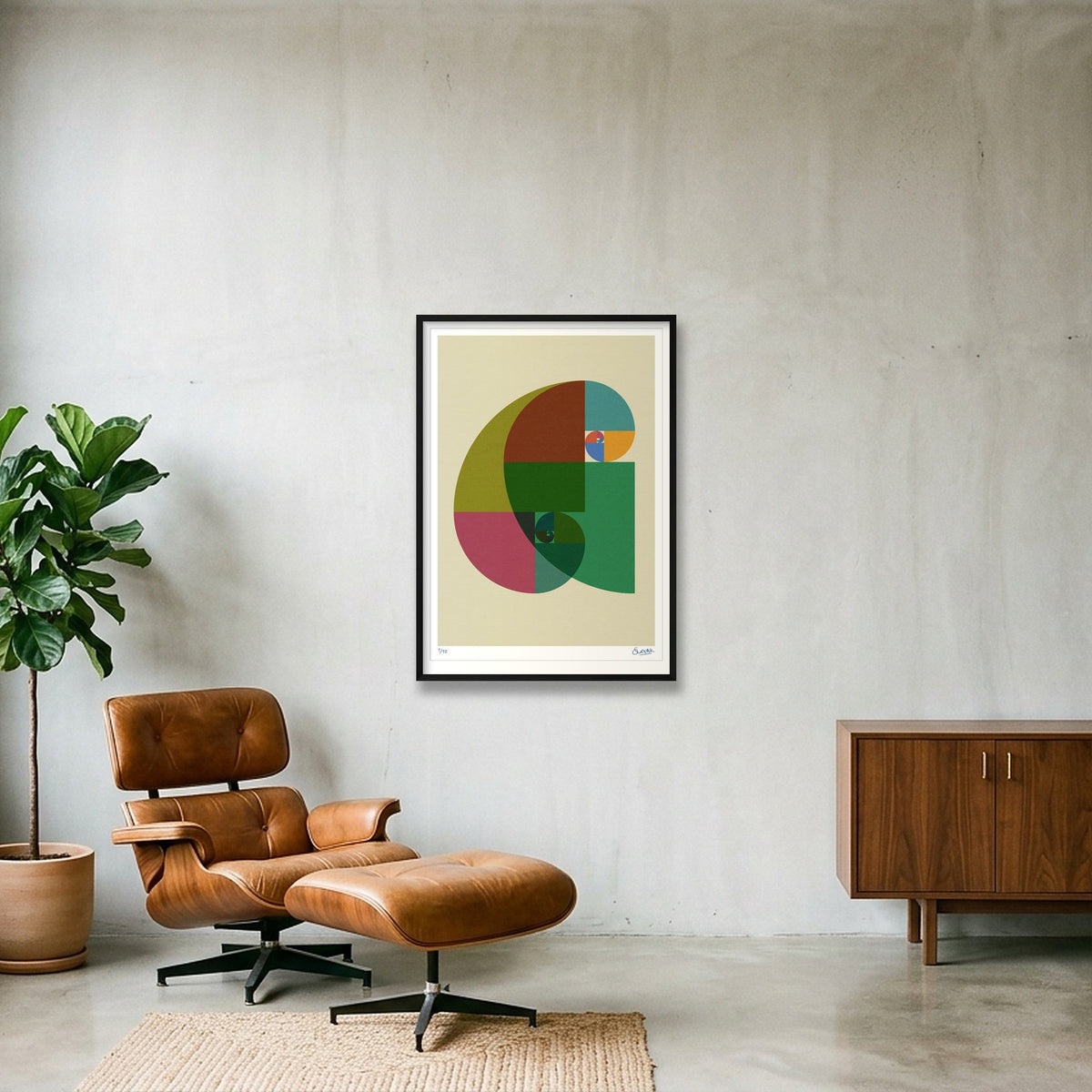 Fibonacci Curves — 70×100cm, 28×39" Black Frame