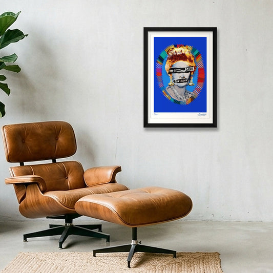 God Save The Dame Blue — A3 (30×42cm, 12×17") Black Frame