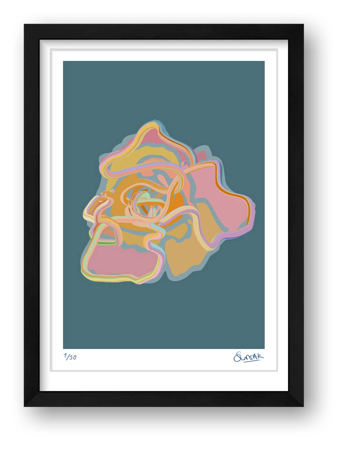 Tubular Rose BLUE — framed