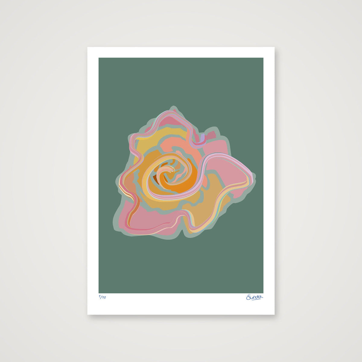 Tubular Rose GREEN — 70×100cm, 28×39" Print only