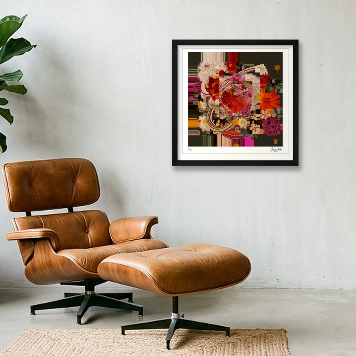 Flower Fragments SQ001 — 40×40cm, 16×16" Black Frame