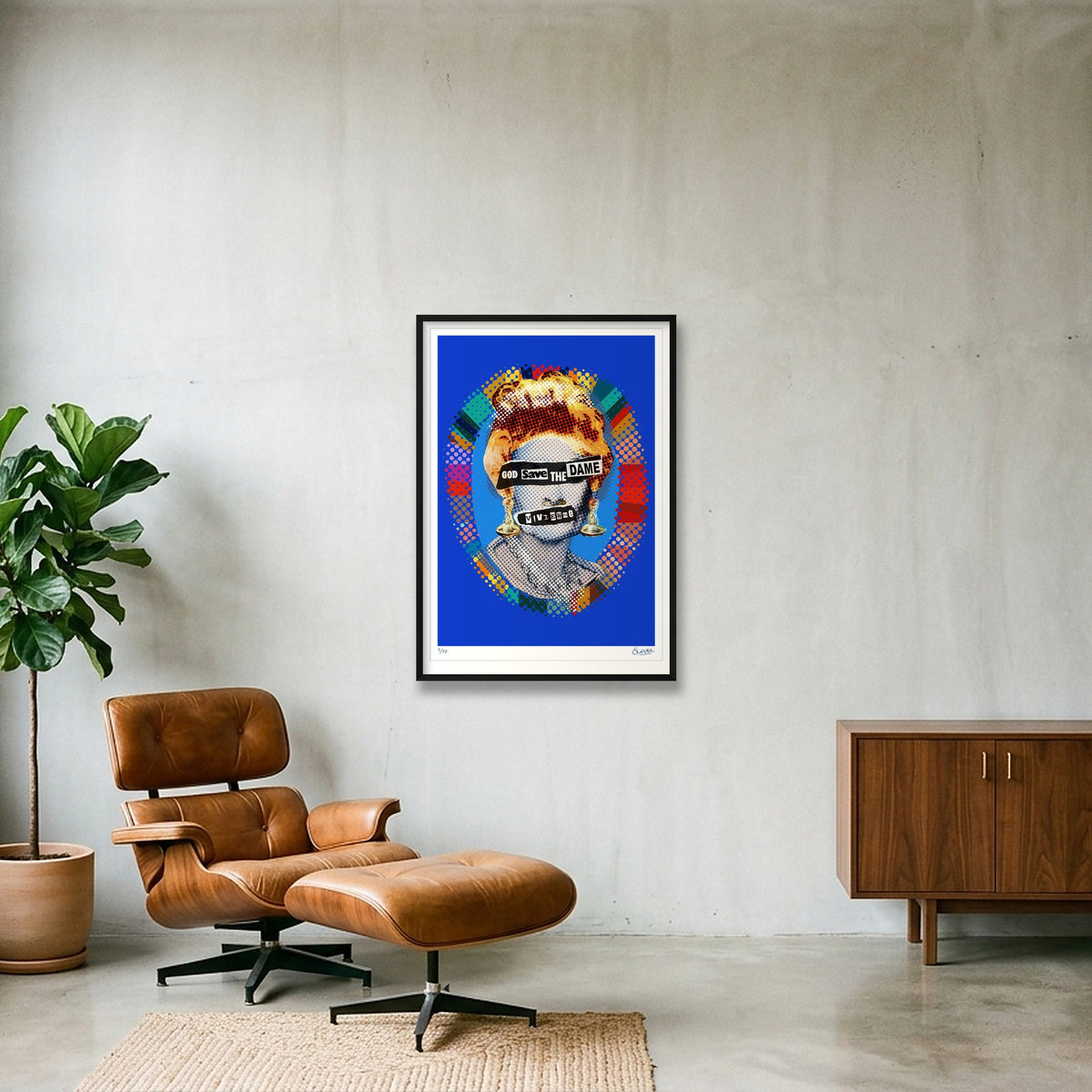 God Save The Dame Blue — 70×100cm, 28×39" Black Frame