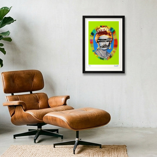 God Save The Dame Acid Lime — A3 (30×42cm, 12×17") Black Frame