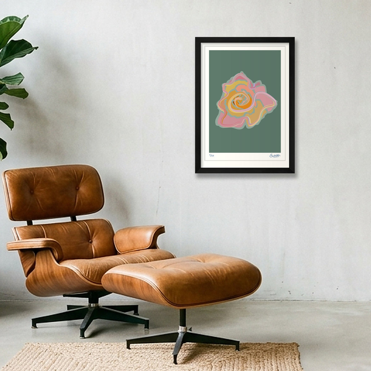 Tubular Rose GREEN — A3 (30×42cm, 12×17") Black Frame