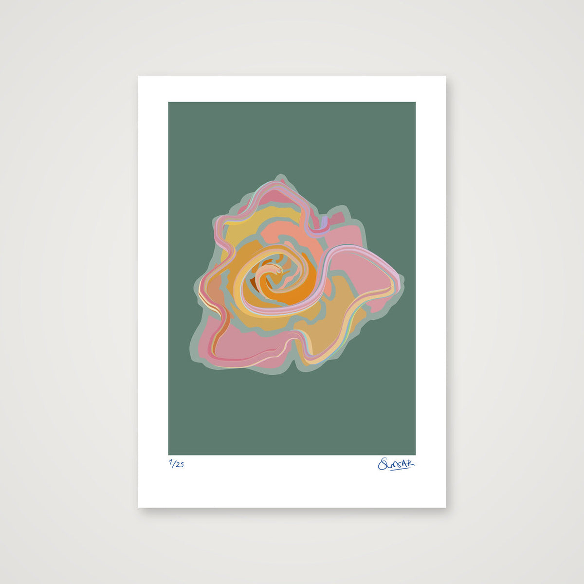 Tubular Rose GREEN — 42×59cm, 17×23" Print only